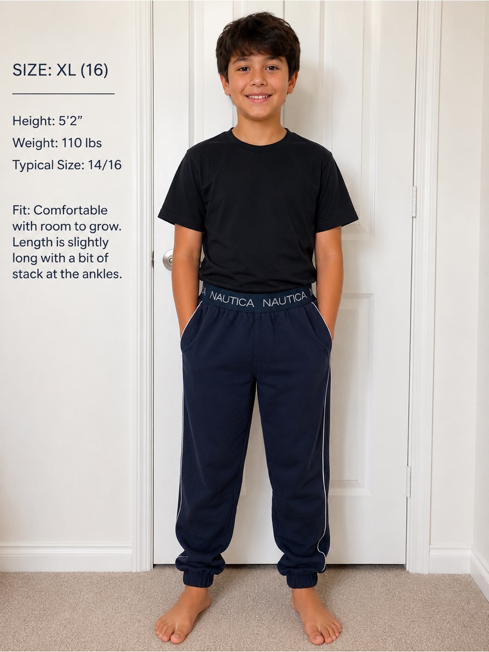 Nautica Boys Navy Jogger Sweatpants with Logo Waistband SZ XL